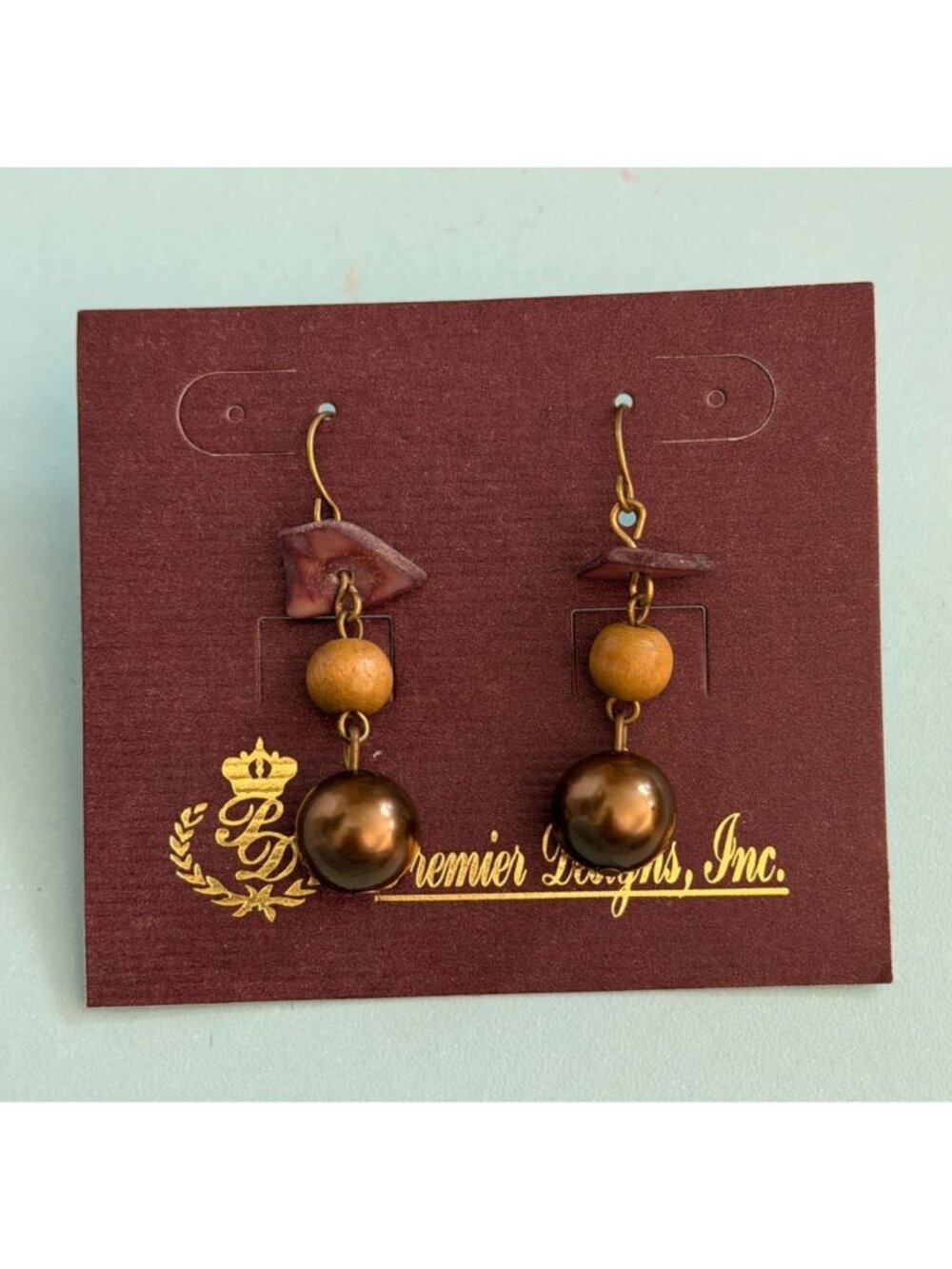 Premier Designs, Inc. Beaded Dangle Earrings-'Into The Wild' Brown Earrings-New
